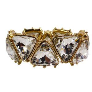 Large clear crystal stretch bracelet with triangle shape crystals gold settings